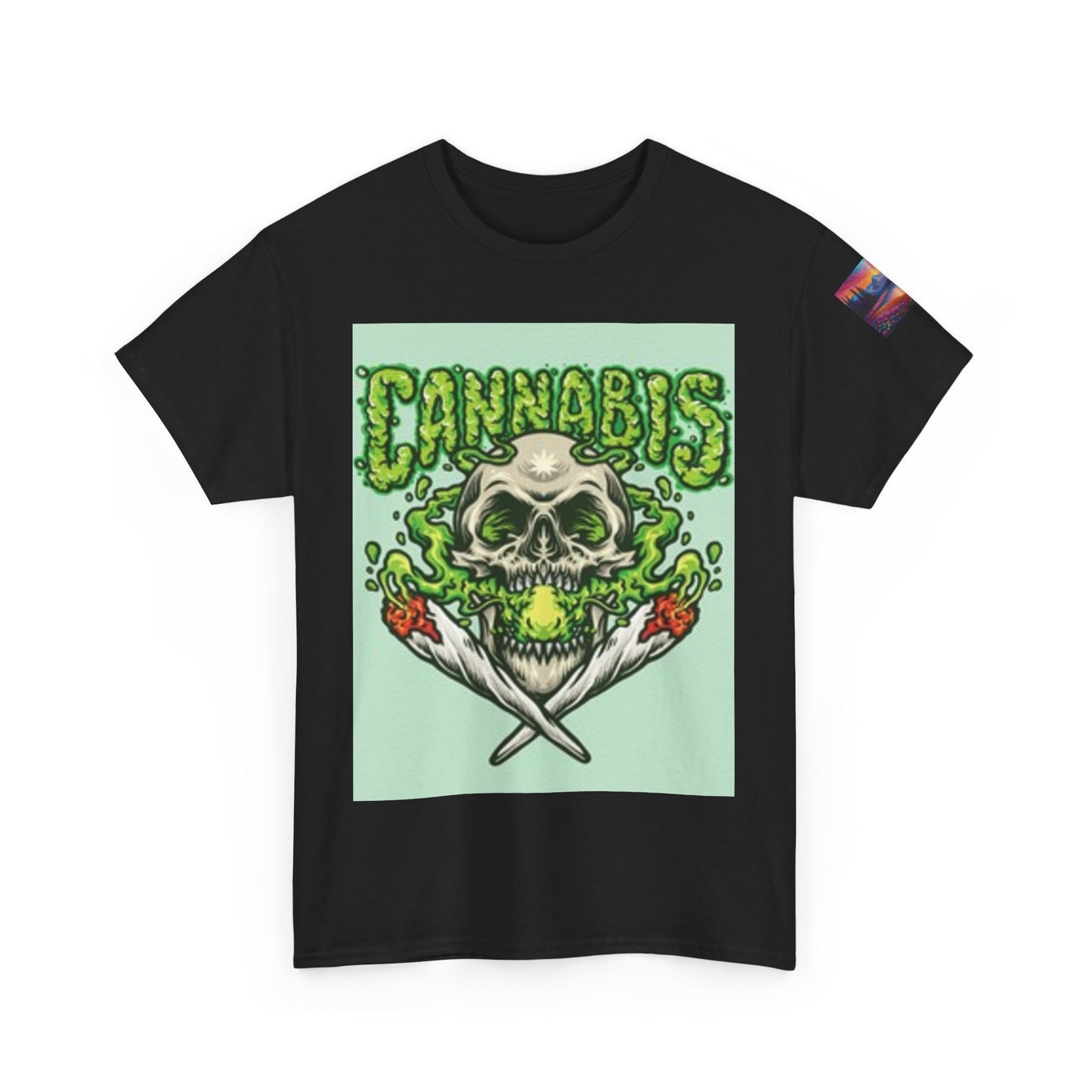 Cannabis Skull Heavy Cotton Tee, Unisex Cannabis T-Shirt, Grunge Vibe Shirt, Halloween Costume, Streetwear