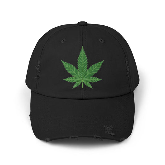 Unisex Distressed Cap with Marijuana Design - Casual Streetwear for looking Chic