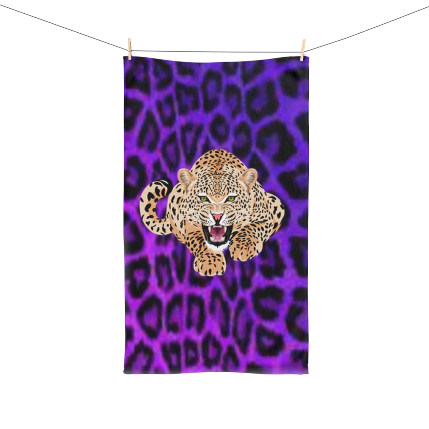 Wild Cat Hand Towel - Purple Leopard Print Kitchen & Bath Decor