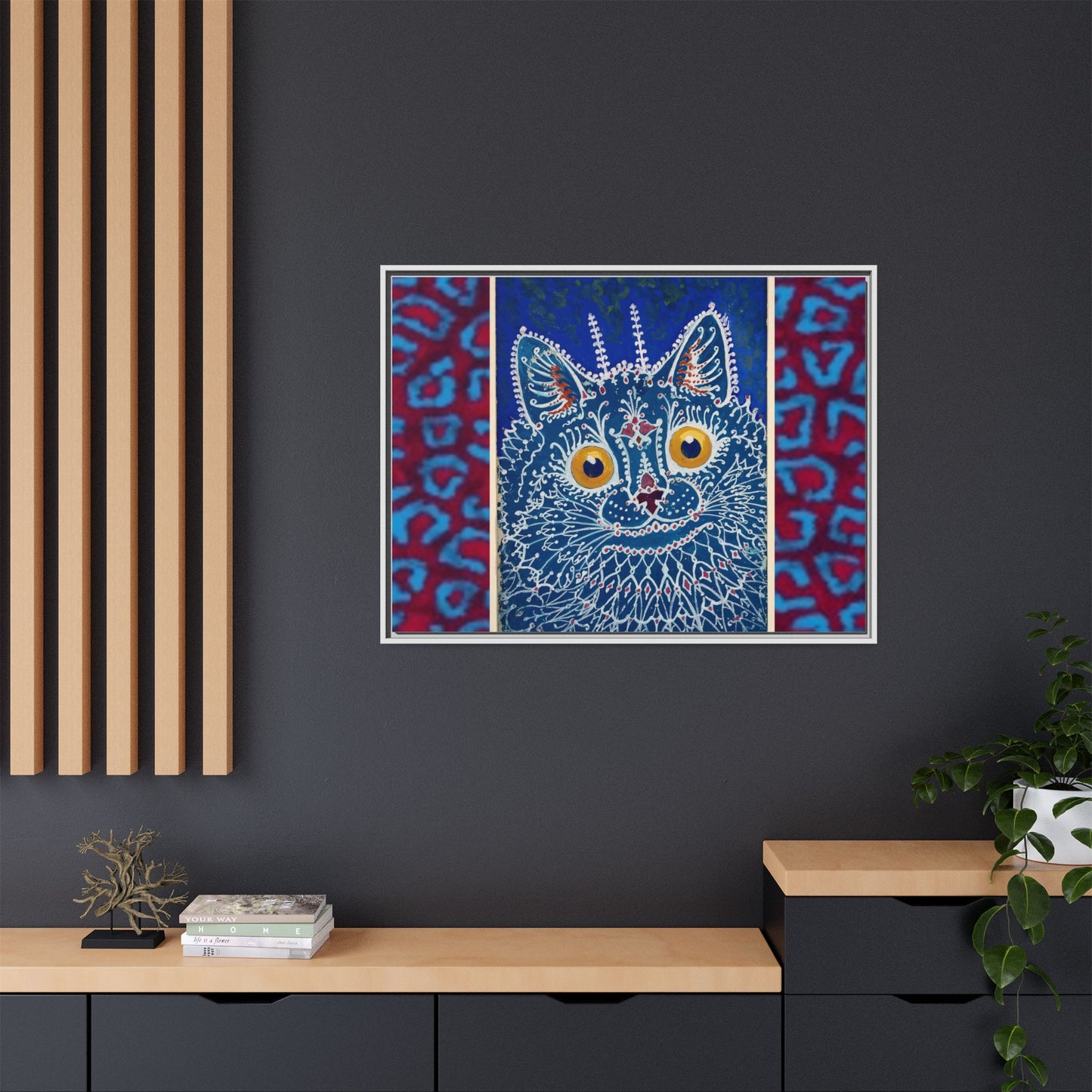 Colorful Cat Framed Matte Canvas Art - Whimsical Home Decor