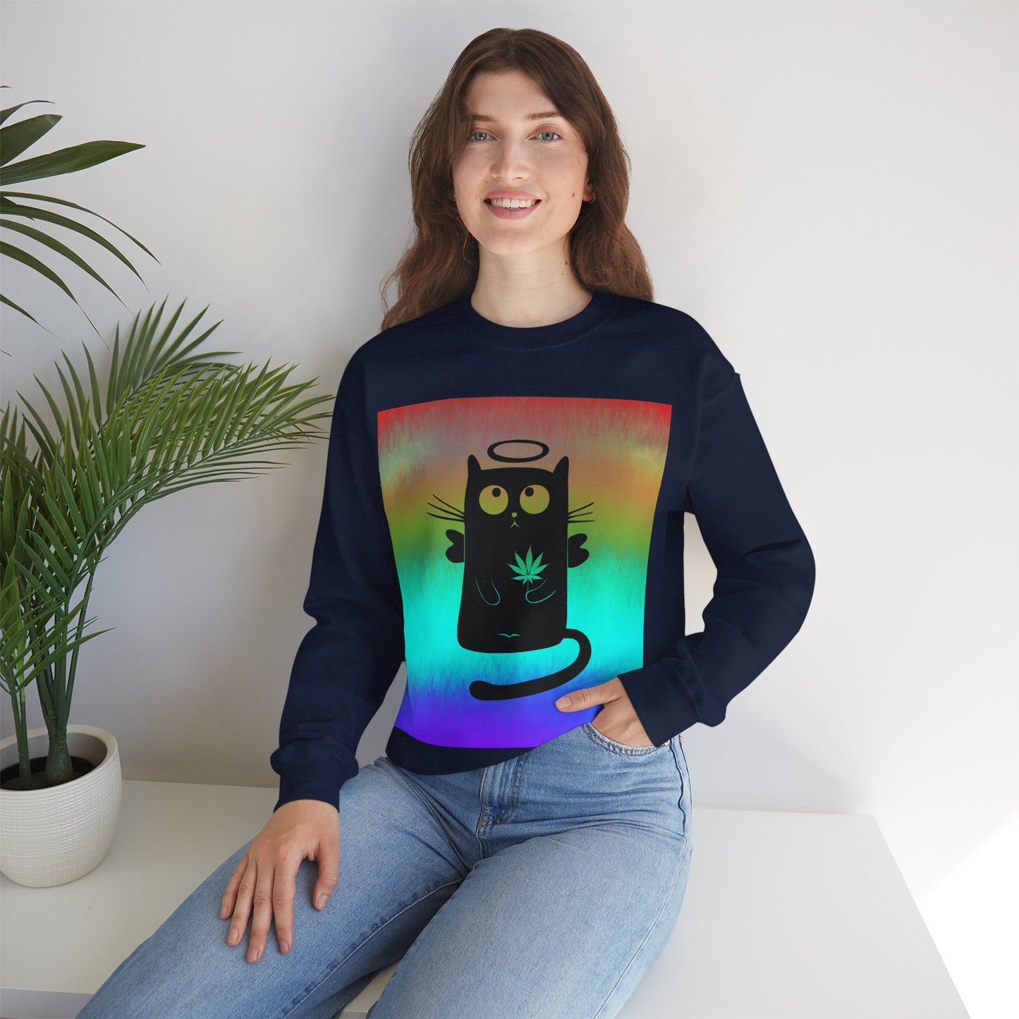 Black Cat Angel Unisex Heavy Blend Crewneck Sweatshirt