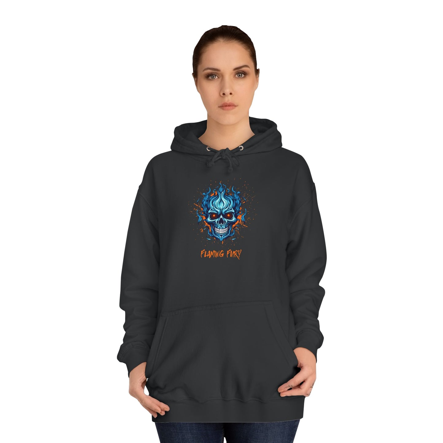 Unisex College Hoodie with Artistic Skull Design, Cozy Pullover, Perfect for Students, Casual Wear, Halloween Apparel, Gift for Him/Her