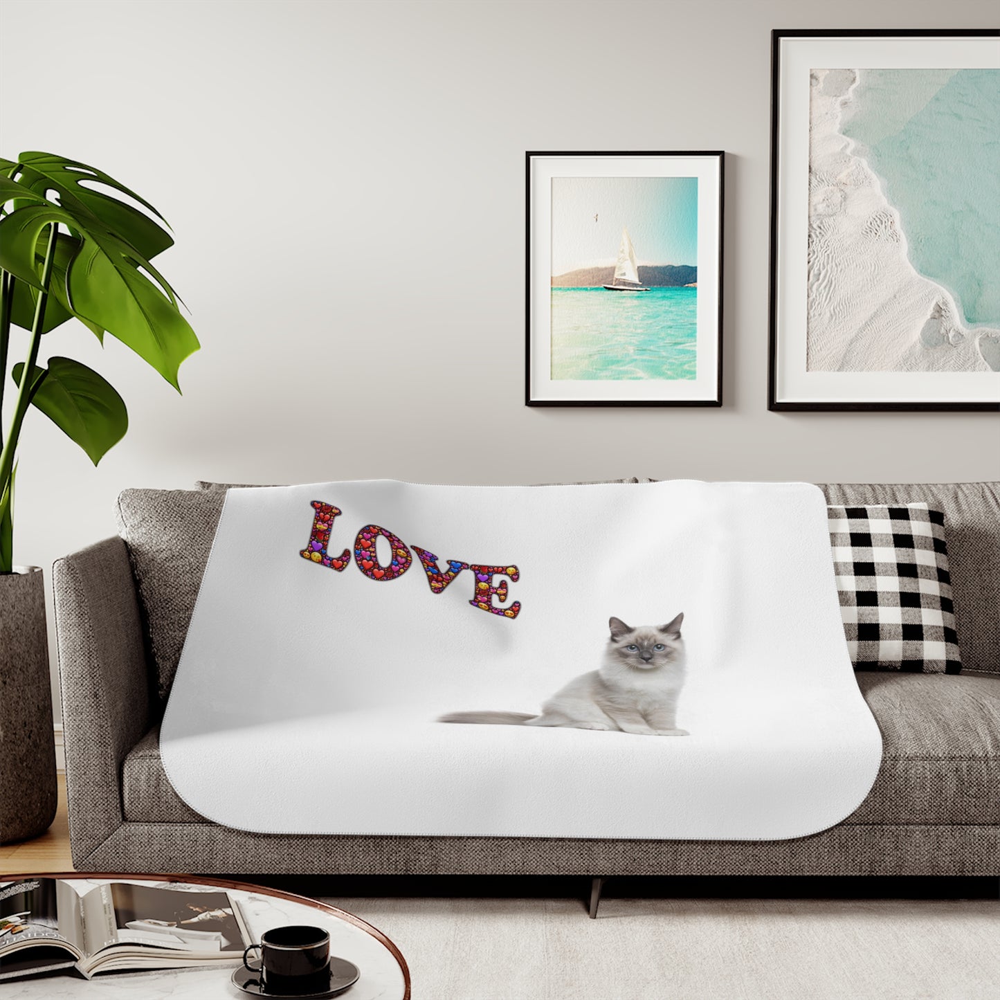 Sherpa Blanket, Two Colors Cat Love