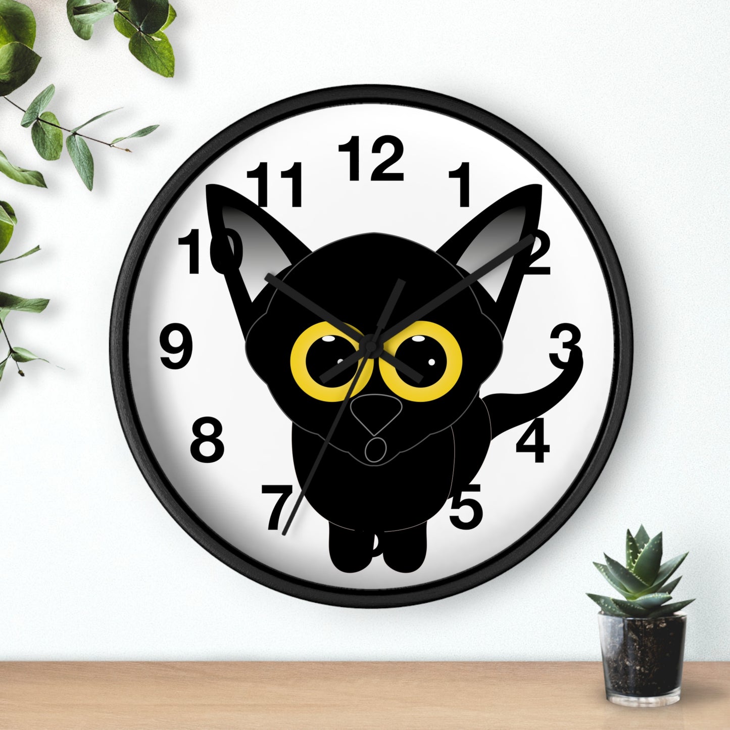 Wall clock Black Cat with Large Eyes