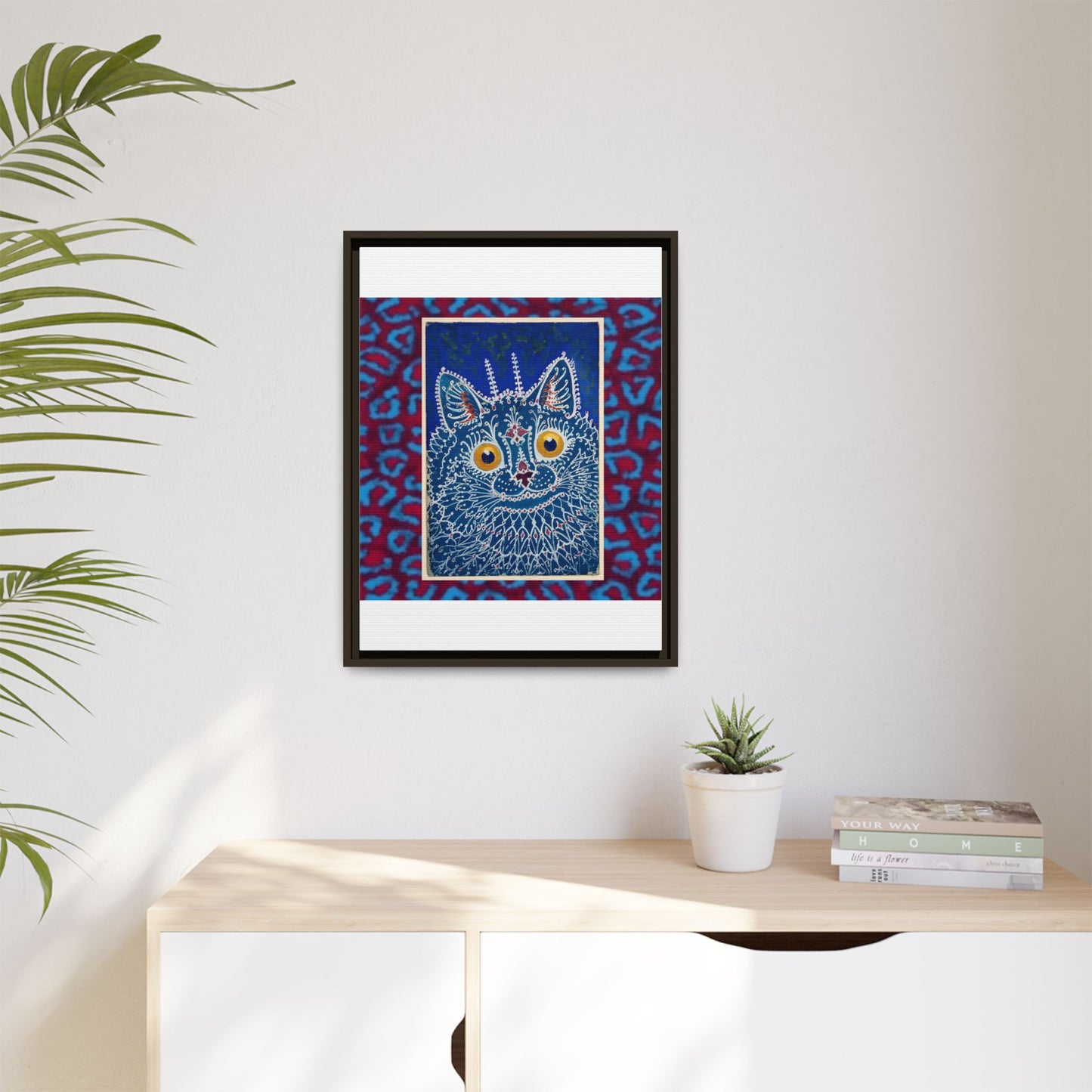 Colorful Cat Framed Matte Canvas Art - Whimsical Home Decor