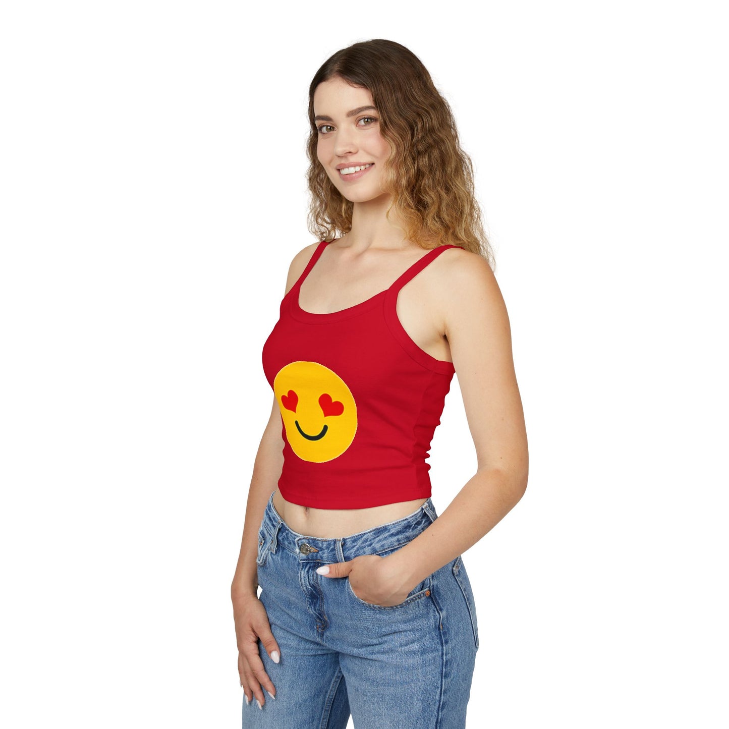 Happy Heart Smiley Tank Top | Women's Spaghetti Strap Shirt, Cute Summer Top, Casual Wear, Gift for Her, Valentine's Day