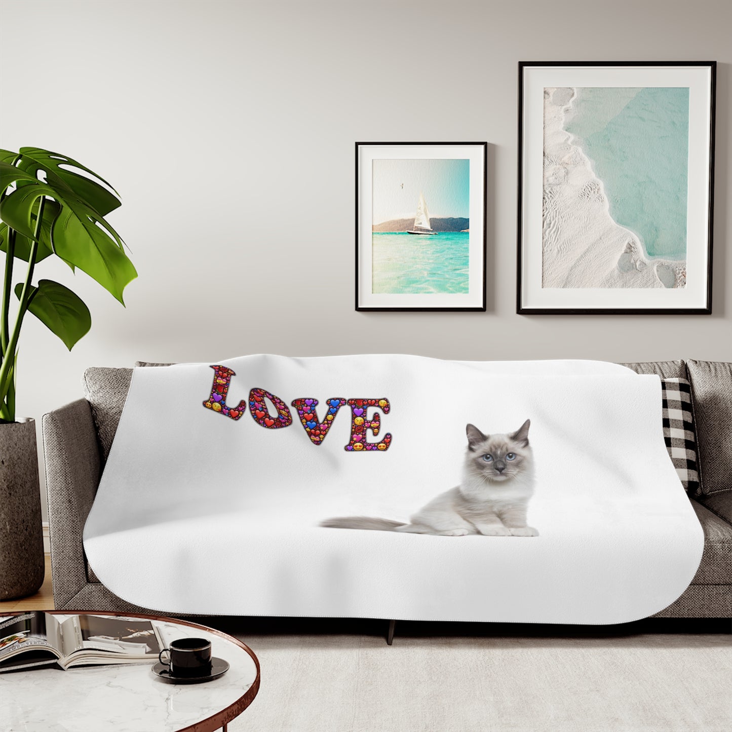 Sherpa Blanket, Two Colors Cat Love