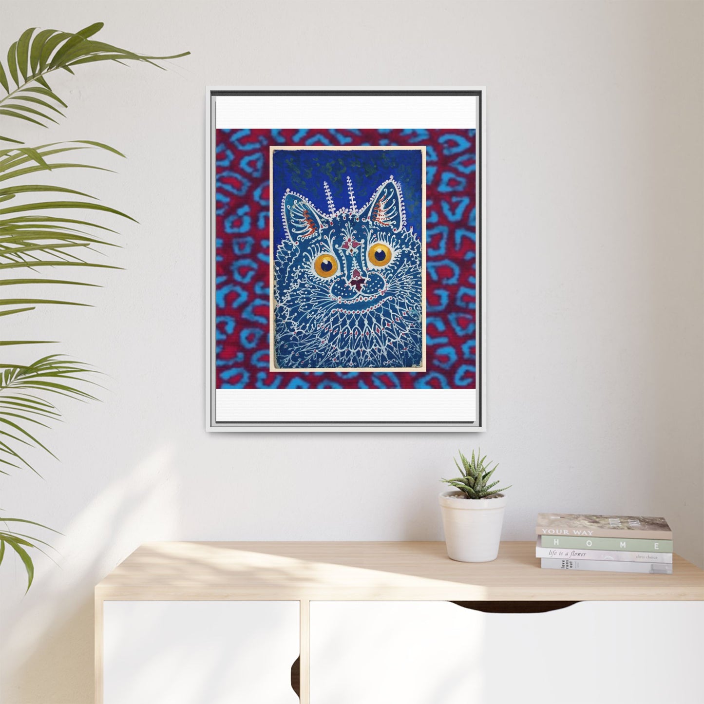 Colorful Cat Framed Matte Canvas Art - Whimsical Home Decor