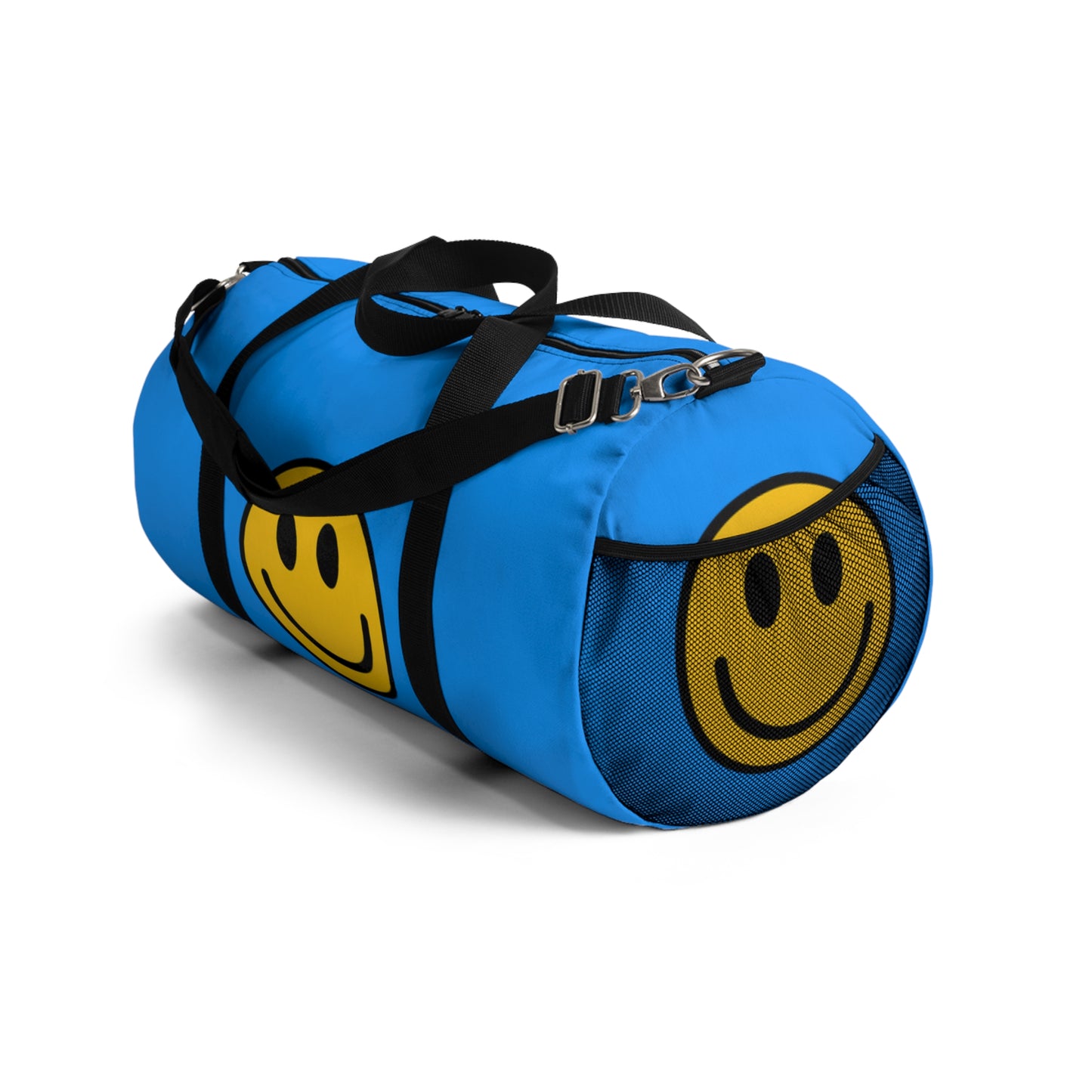 Vibrant Blue Smiley Face Duffel Bag for Travel, Gym, Weekend Getaways, Sports, Overnight Stays, Includes Custom Design Options