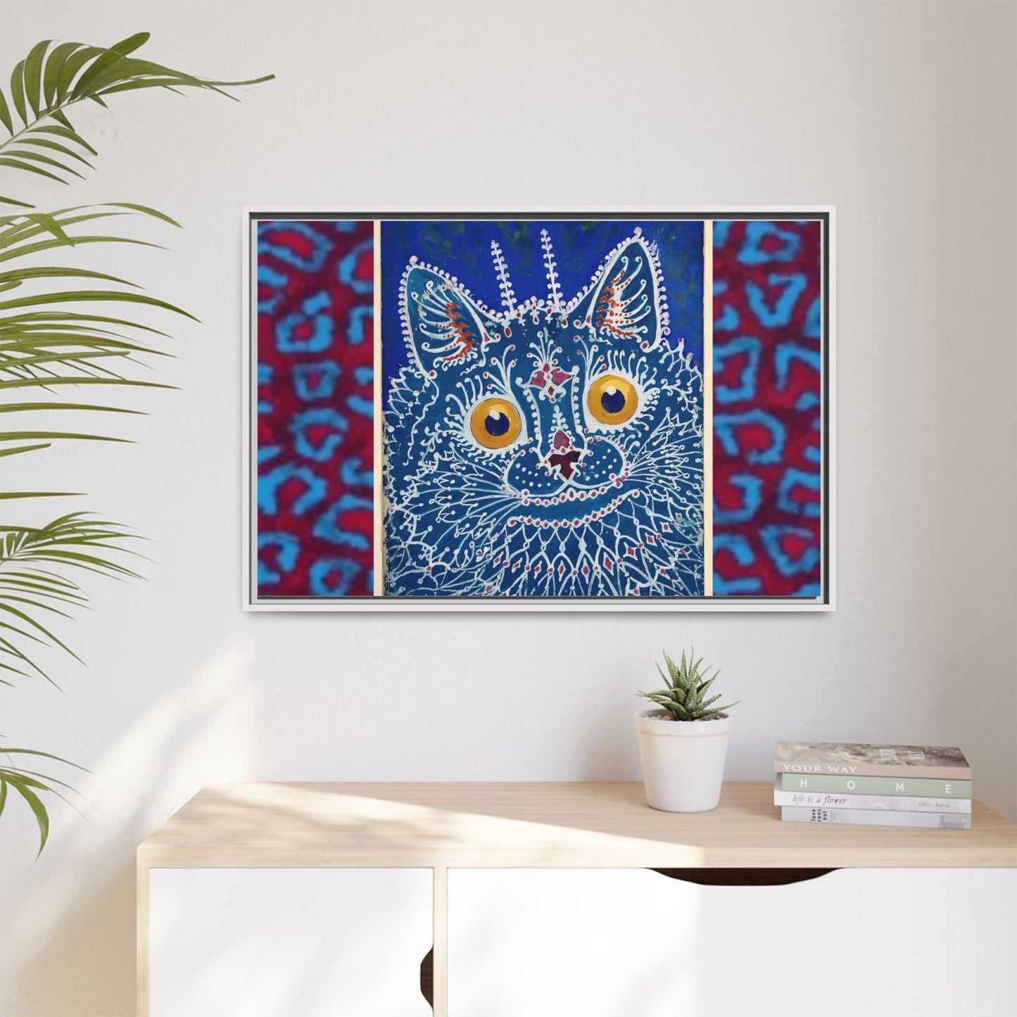 Colorful Cat Framed Matte Canvas Art - Whimsical Home Decor