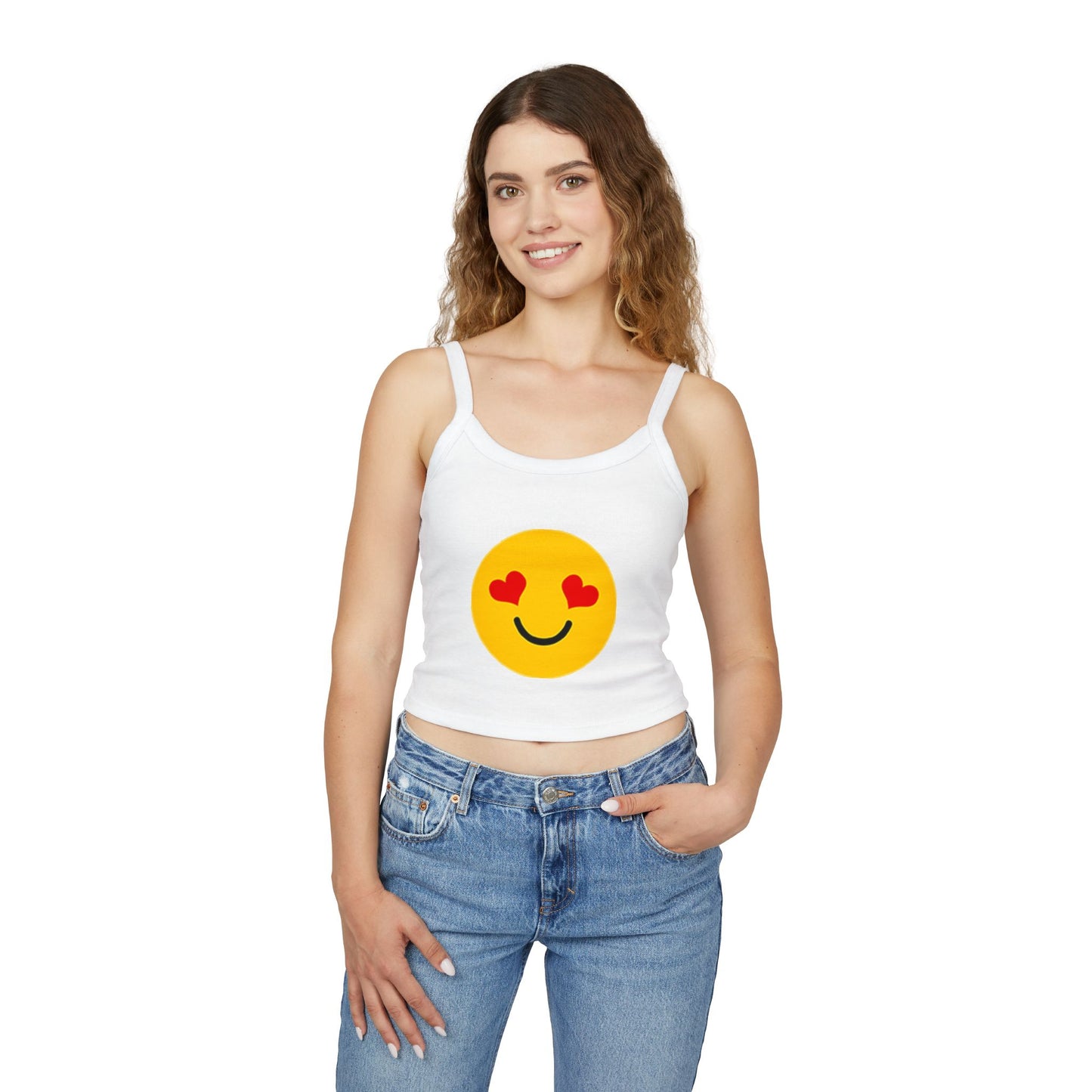 Happy Heart Smiley Tank Top | Women's Spaghetti Strap Shirt, Cute Summer Top, Casual Wear, Gift for Her, Valentine's Day