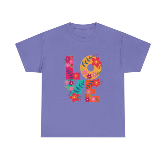 Camiseta unisex de algodón grueso con estampado floral: cómoda y vibrante para uso diario. 