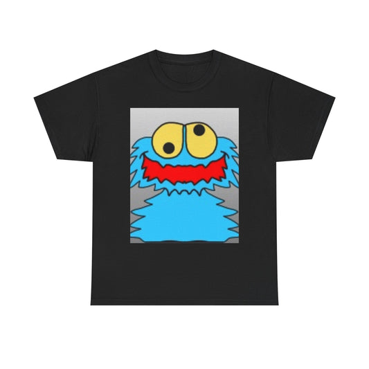 Blue Monster Cartoon-Inspired Unisex Heavy Cotton Tee, Fun Graphic T-Shirt, Cute Gift Idea, Casual Wear, Birthday Celebration, Everyday Style