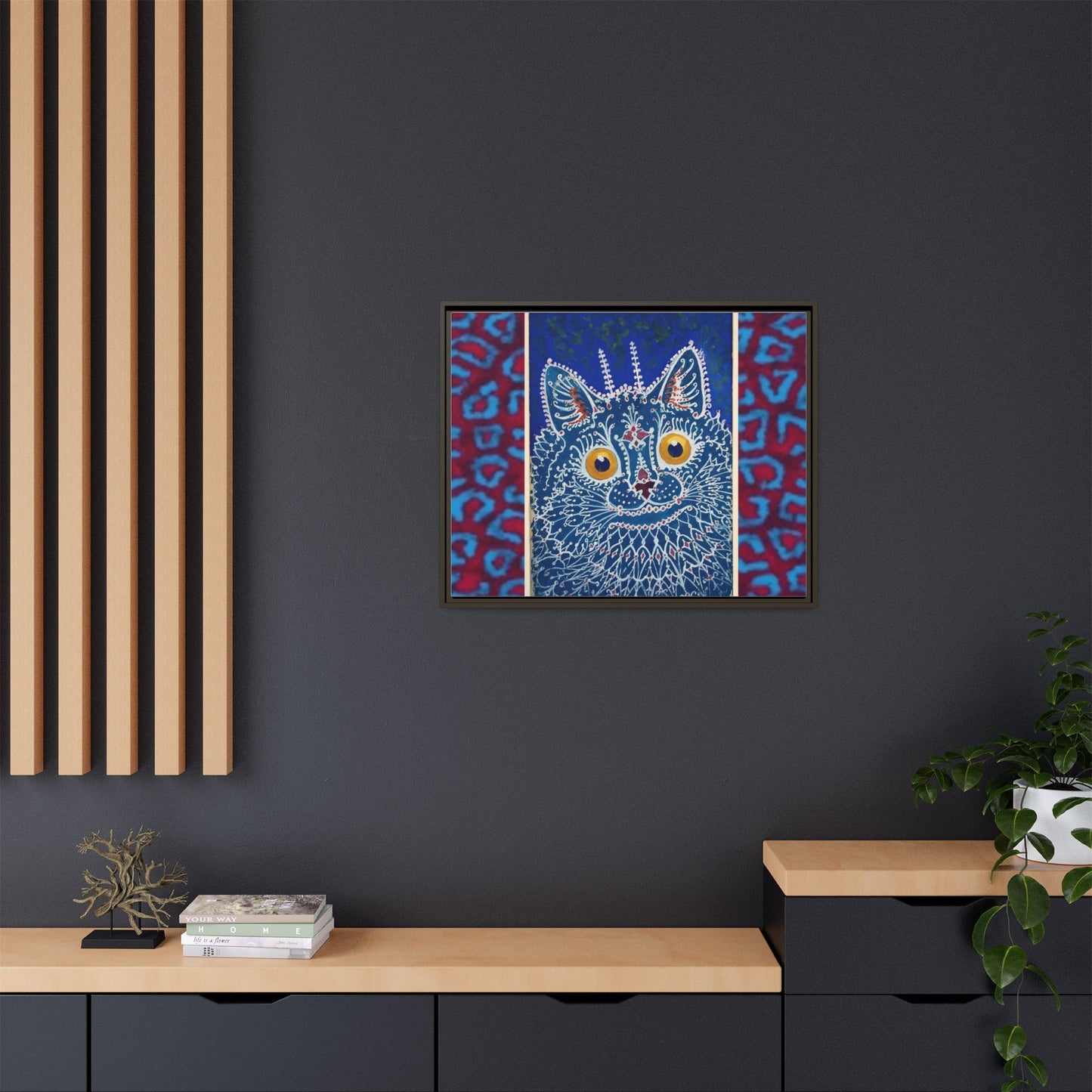 Colorful Cat Framed Matte Canvas Art - Whimsical Home Decor