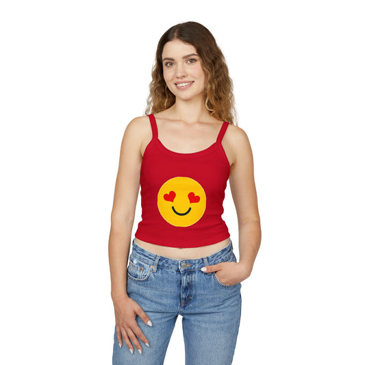 Happy Heart Smiley Tank Top | Women's Spaghetti Strap Shirt, Cute Summer Top, Casual Wear, Gift for Her, Valentine's Day