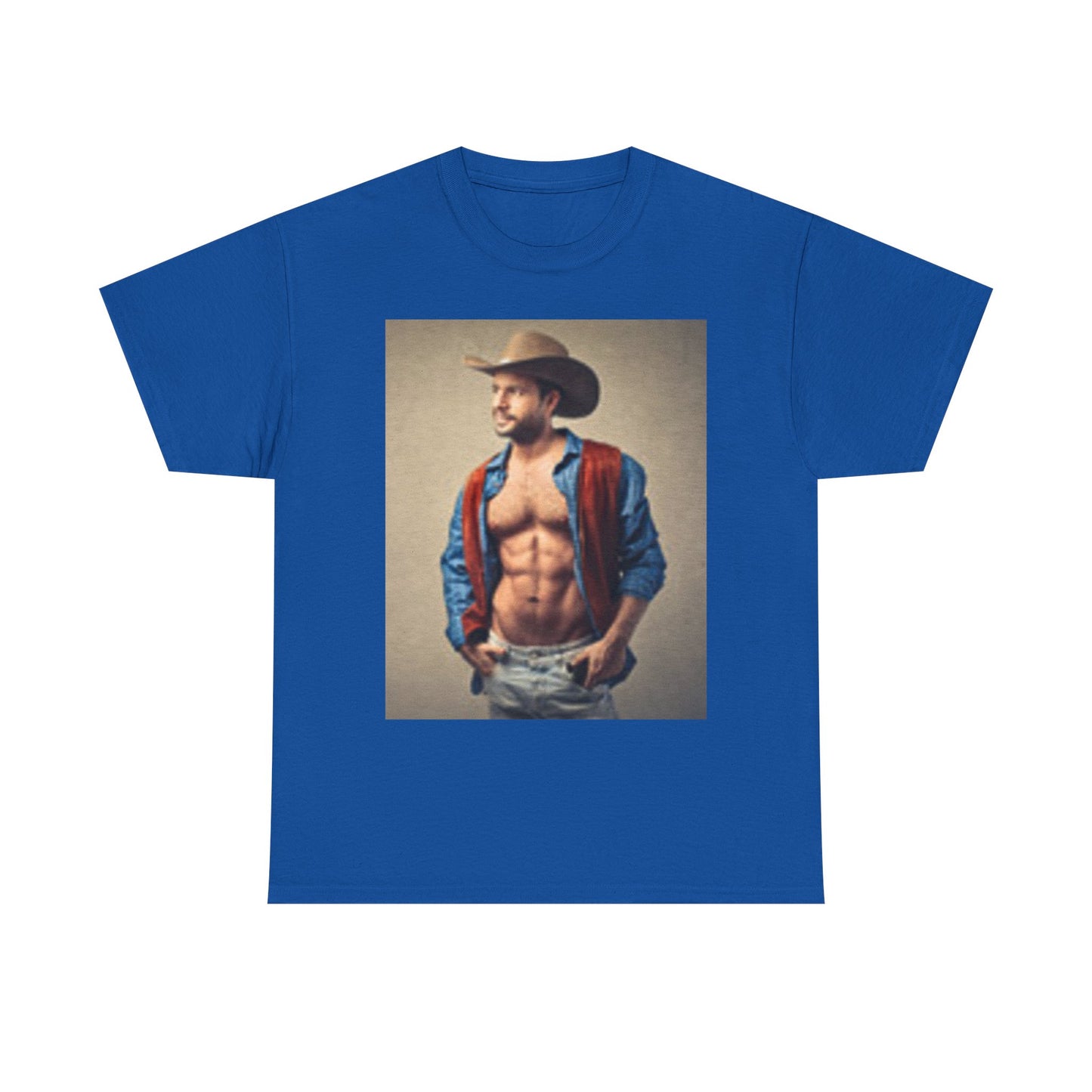 Camiseta unisex de algodón grueso con diseño de vaquero guapo y pecho musculoso 
