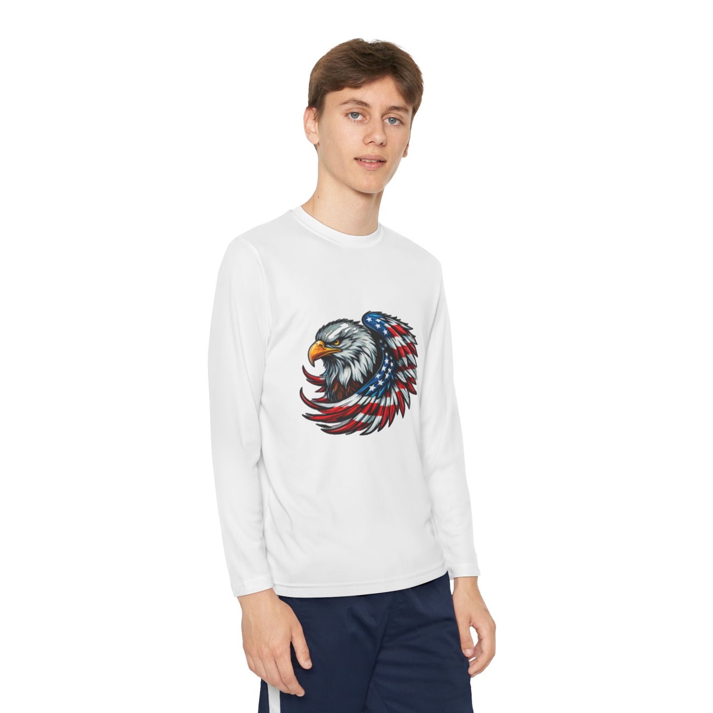 Youth Long Sleeve Tee - Patriotic Eagle & Fun Dog Design, USA Flag Apparel for Independence Day, Gifts for Kids, Casual Wear, Cool Tee