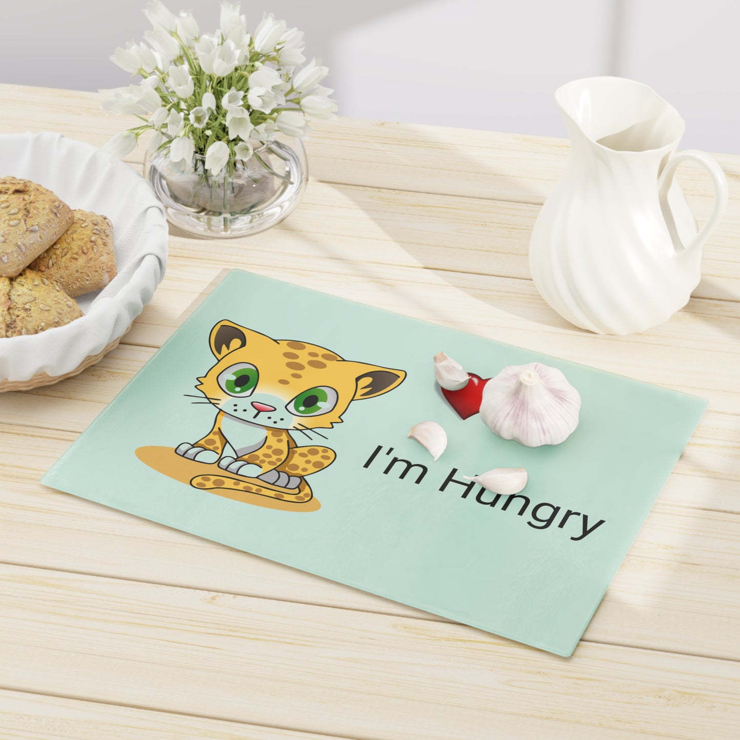 Planche à découper en verre trempé avec motif tigre et cœur