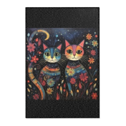 Colorful Cat Area Rug with Floral Design, Home Decor, Cat Lover Gift, Living Room Accent, Boho Chic Rug, Cat Themed Decorations