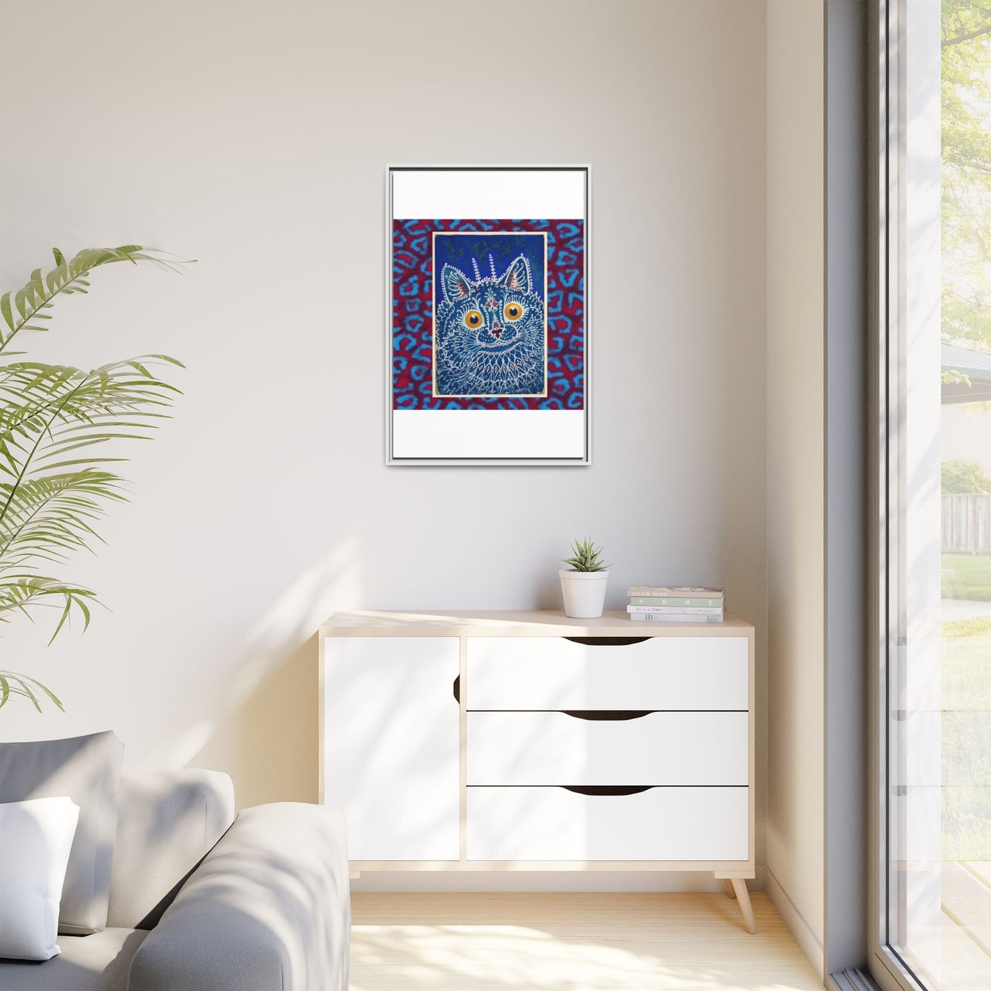 Colorful Cat Framed Matte Canvas Art - Whimsical Home Decor