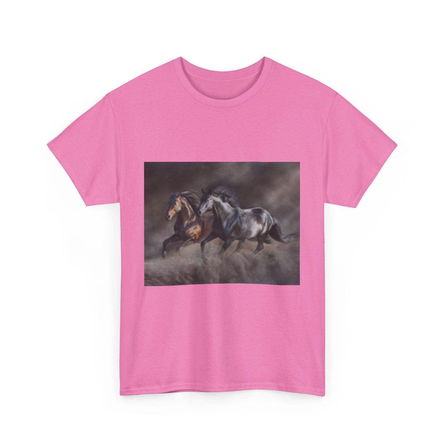 T-shirt unisexe en coton épais avec chevaux majestueux au galop – Parfait pour les amateurs d'équitation 