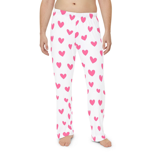 Pantalones de pijama para hombre con corazones rosas