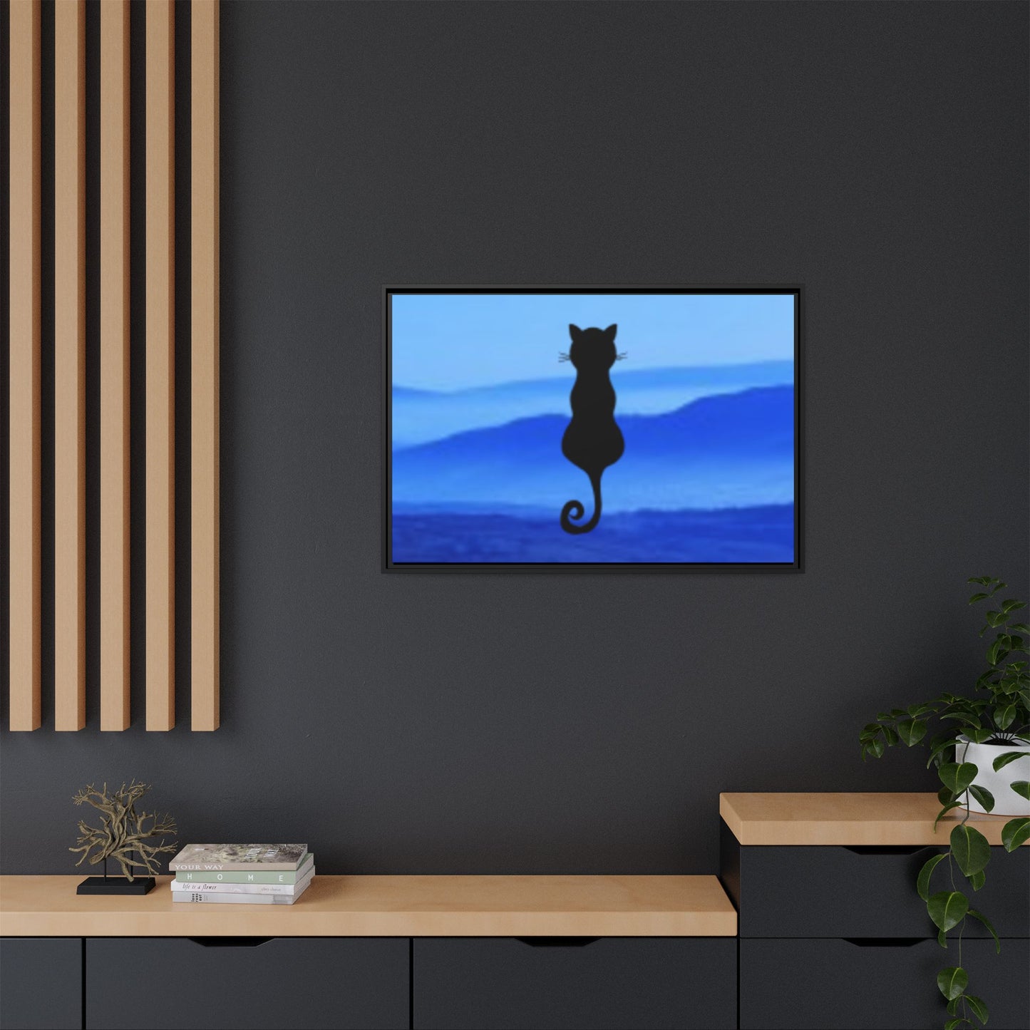 Framed Cat Silhouette Art Print, Wall Decor, Cat Lover Gift, Home Office Art, Pet Memorial