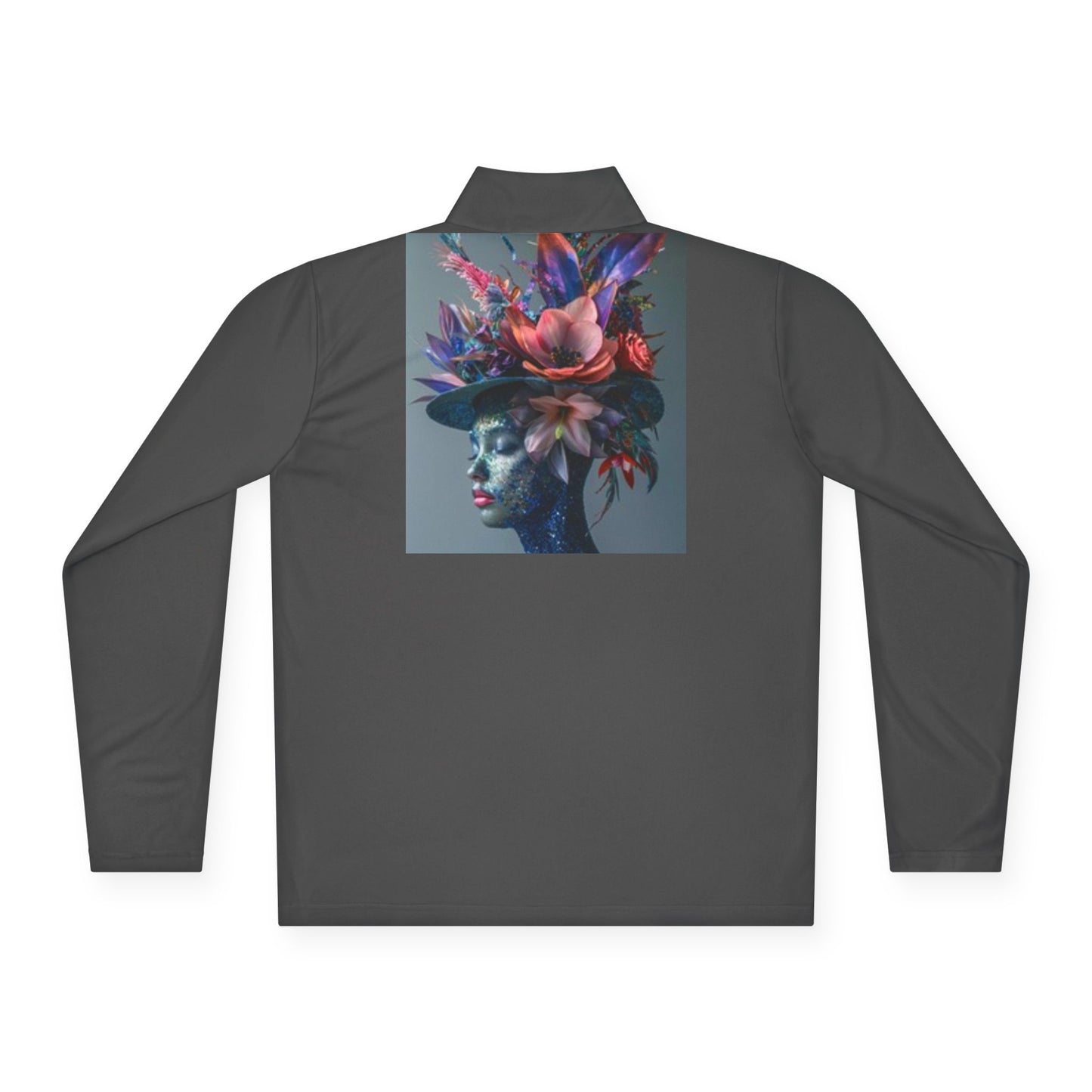 Quarter-Zip Pullover Women's face with hat with flowers