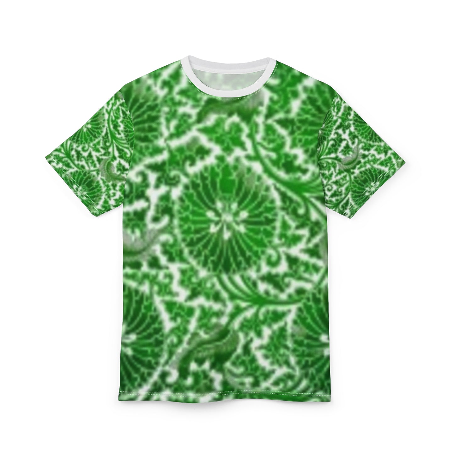 T-shirt unisexe à motif floral vert vibrant, coupé et cousu – T-shirt à motifs uniques pour les amoureux de la nature 