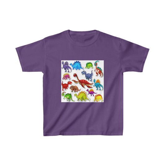 Colorful Dinosaurs. Youth T-shirt. Custom Artwork. Unique Whimsical Flare. Vivid Colors. Soft against your skin. Comfortable to wear everyday of the week. Looking Fabulous at school, hiking, movies and Grandma's house. Such a Wonderful Gift!