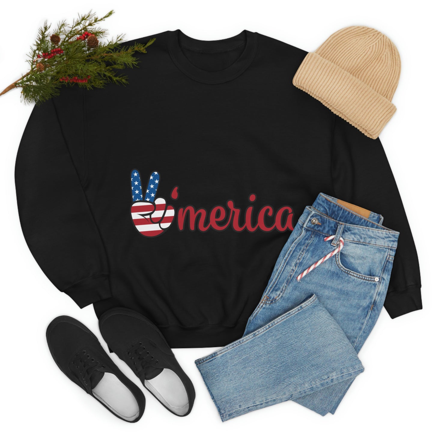 Sweat-shirt ras du cou Peace Sign America Allons voyager ensemble !