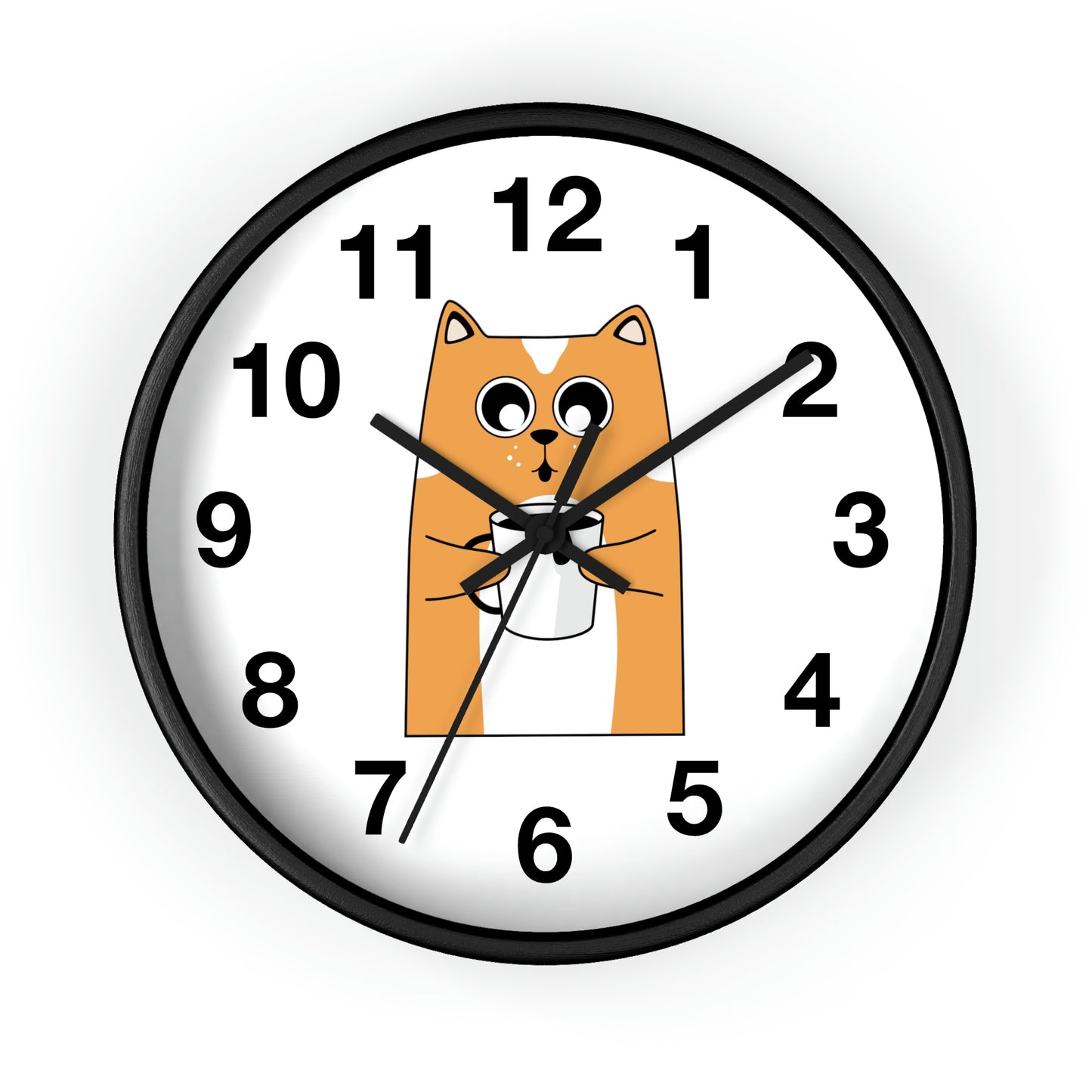 Cat with Hot Coffee. Wall Clock. Custom Artwork. Unique Whimsical Flare. Vivid Colors. Great for every room in your home and business. Such splashy colors. Hope I get this for my Birthday!