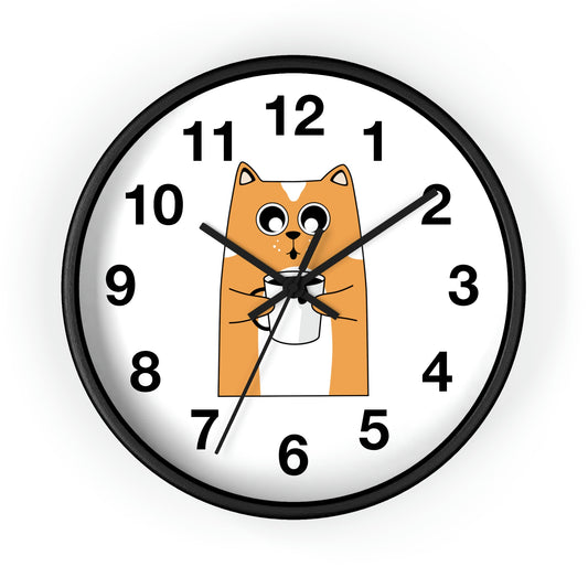 Cat with Hot Coffee. Wall Clock. Custom Artwork. Unique Whimsical Flare. Vivid Colors. Great for every room in your home and business. Such splashy colors. Hope I get this for my Birthday!