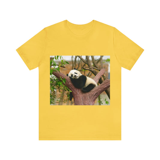 Panda Bear in Tree. Unisex Jersey Short Sleeve T-shirt. Colors: 4. Size: Small through 3 Extra Large. Price: $35.00. Custom Artwork. Unique Whimsical Flare. Vivid Colors. Soft against your skin. Comfortable to wear every day of the week. I love the quality and fit. Great for going on a weekend trip. Shookie Mookie's Collection Say When is Spectacular!