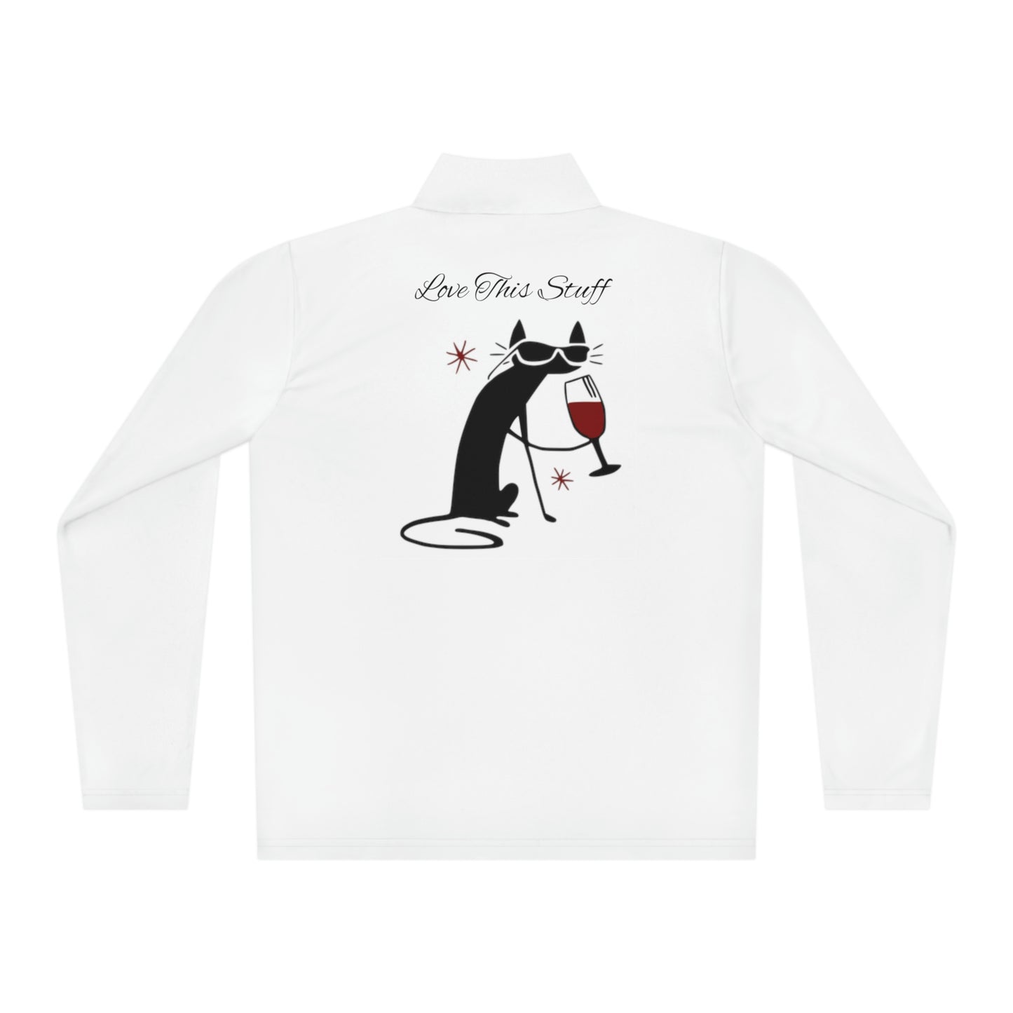 Chat noir buvant du vin. Pull unisexe à fermeture éclair. J'adore mon cadeau d'anniversaire !
