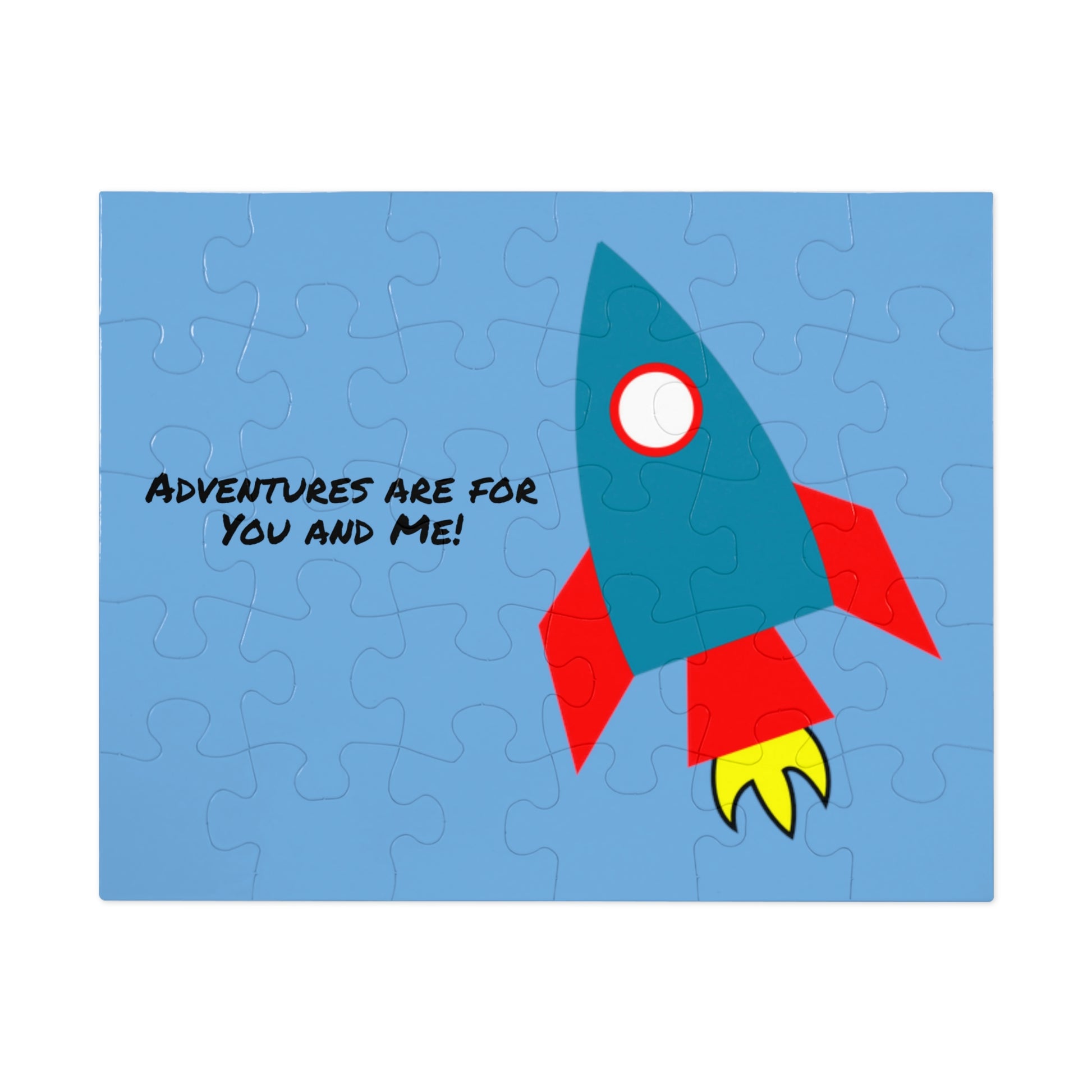 Rocket Adventure are for You and Me!. Jigsaw Puzzle. Custom Artwork. Unique Whimsical Flare. Vivid Colors. Great to Play with Family and Friends. Take along on family vacations, parties and to Grandma's house. Having Fun All day long!