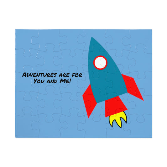 Rocket Adventure are for You and Me!. Jigsaw Puzzle. Custom Artwork. Unique Whimsical Flare. Vivid Colors. Great to Play with Family and Friends. Take along on family vacations, parties and to Grandma's house. Having Fun All day long!