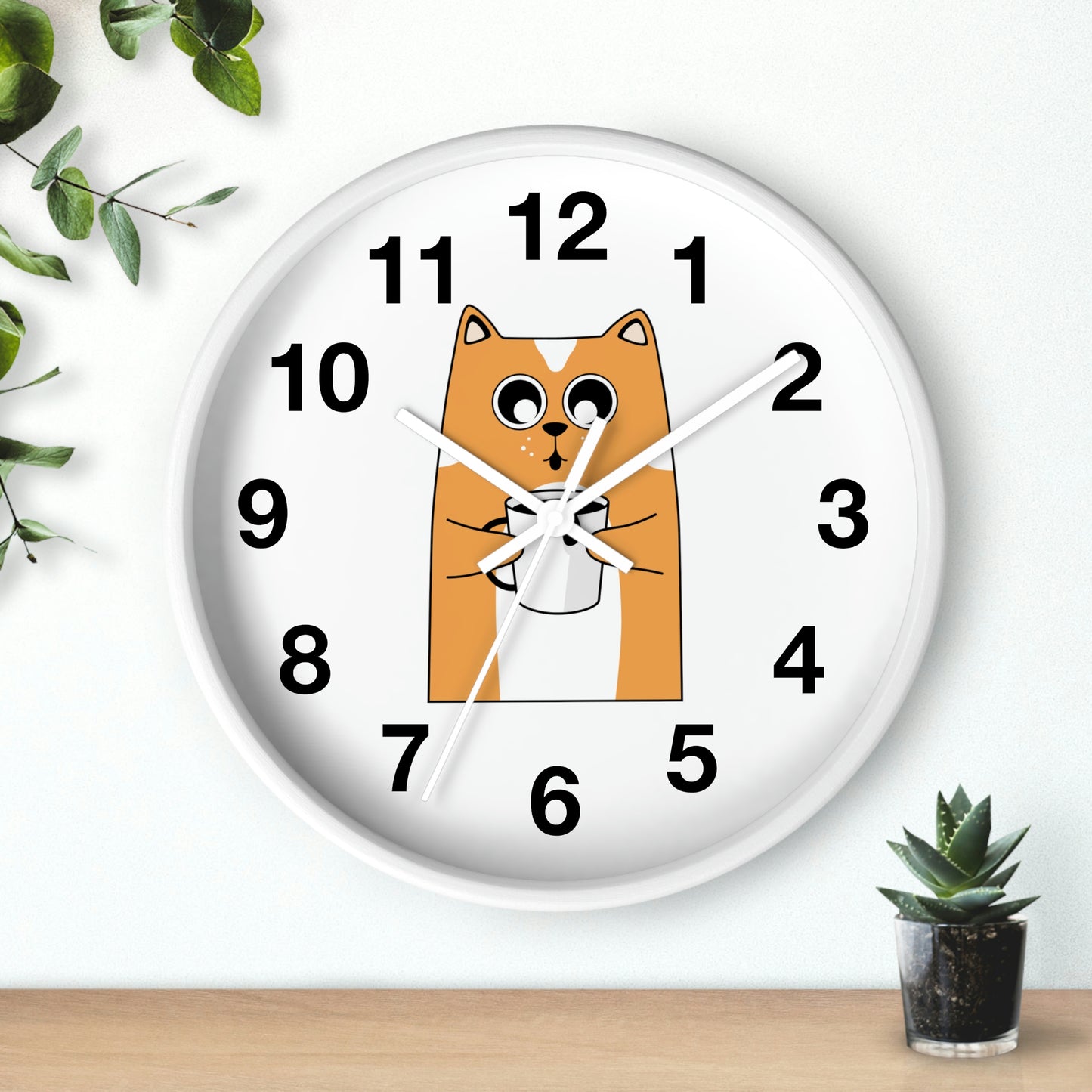 Cat With Hot Coffee Wall Clock Cat Lovers Wall Clock Fabulous Gift!