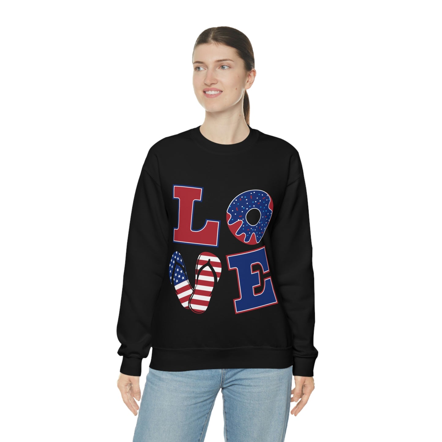 Sweat-shirt ras du cou rouge blanc bleu Love, superbe !