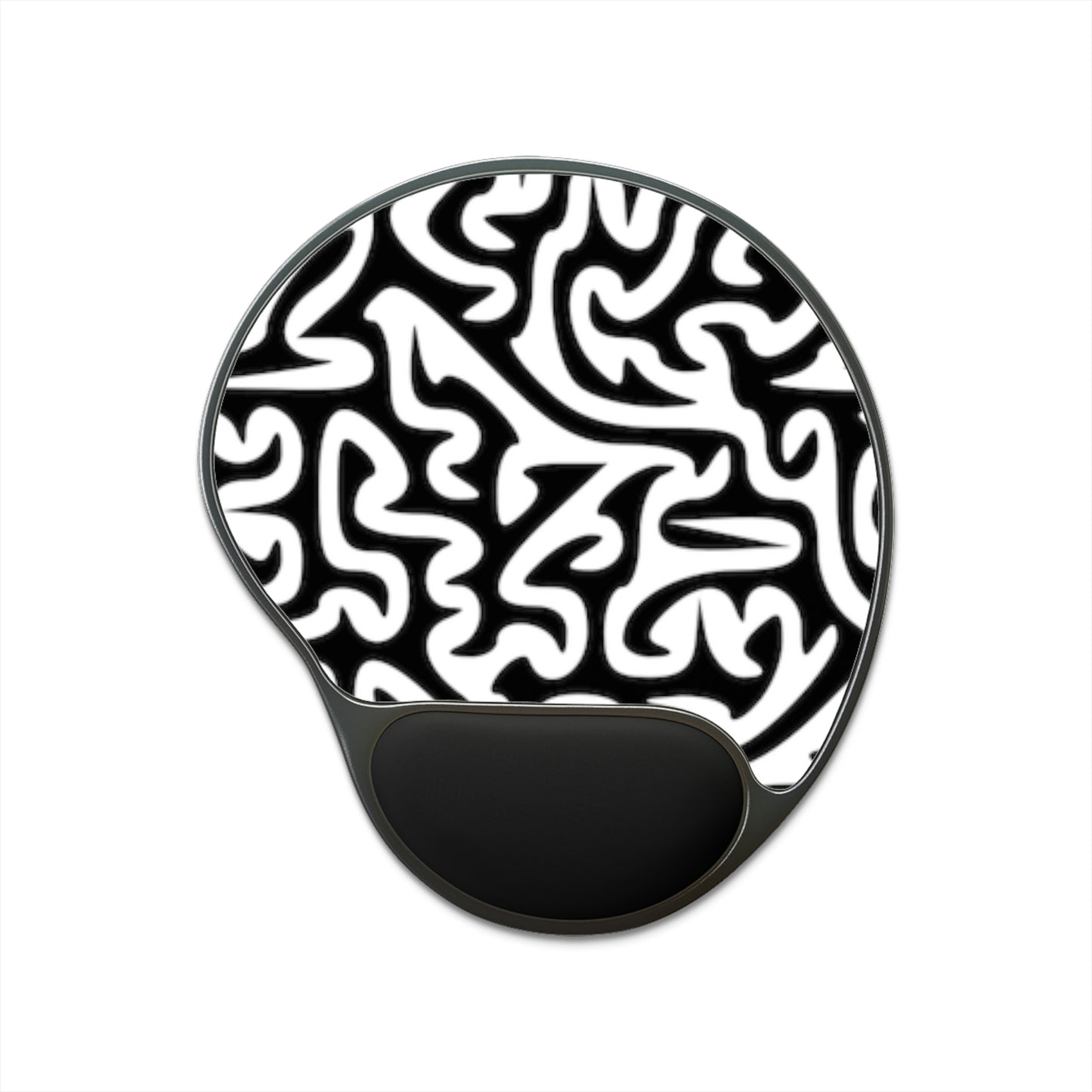 Maze Black White. Mouse Pad With Wrist Rest.  Size:  10.5 x 9.17. Cost: $45.00.  Custom Artwork. Unique Whimsical Flare.  Vivid Colors. Great for Offices, Home and Traveling.  May help your hands to stay comfortable.