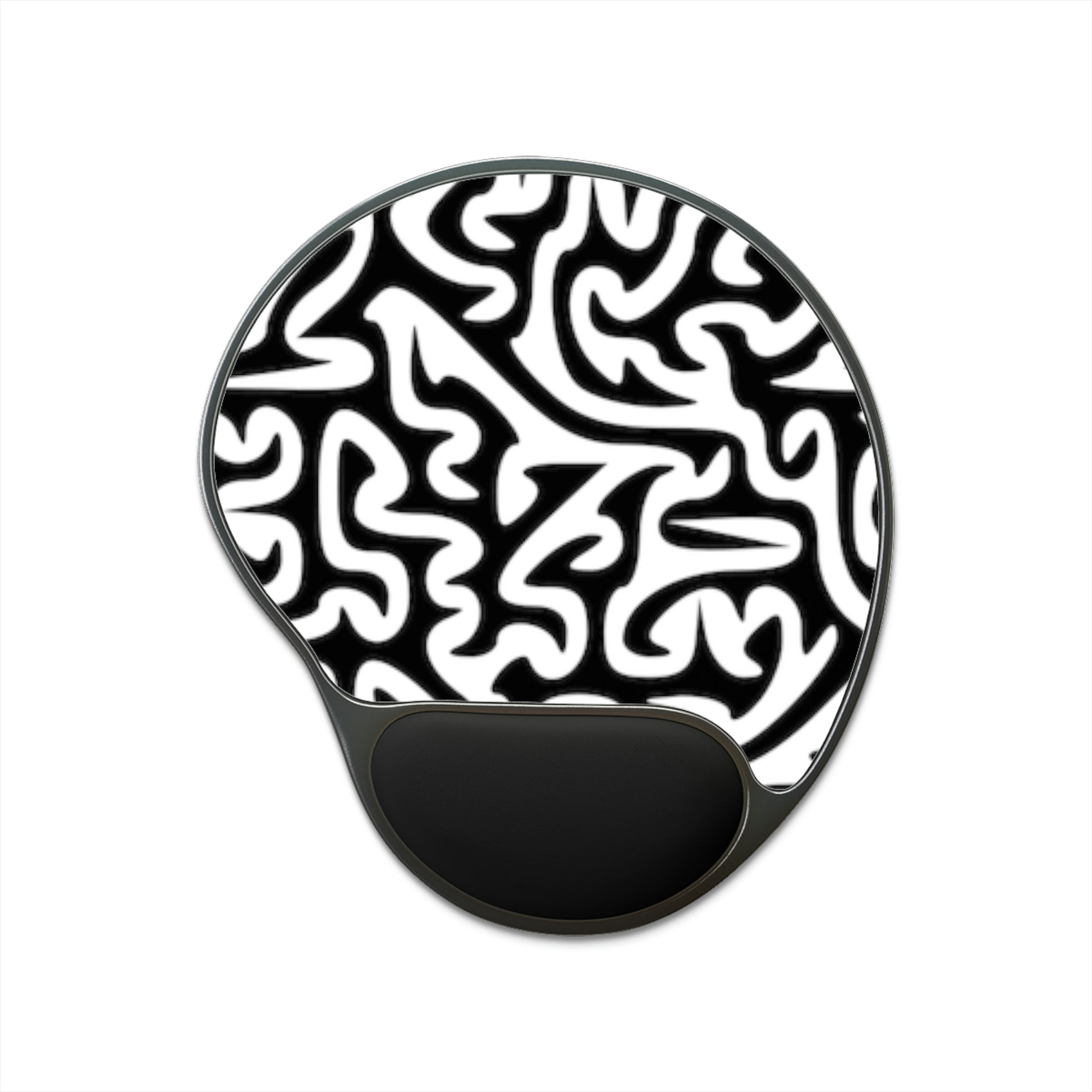Maze Black White. Mouse Pad With Wrist Rest.  Size:  10.5 x 9.17. Cost: $45.00.  Custom Artwork. Unique Whimsical Flare.  Vivid Colors. Great for Offices, Home and Traveling.  May help your hands to stay comfortable.