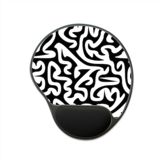 Maze Black White. Mouse Pad With Wrist Rest.  Size:  10.5 x 9.17. Cost: $45.00.  Custom Artwork. Unique Whimsical Flare.  Vivid Colors. Great for Offices, Home and Traveling.  May help your hands to stay comfortable.