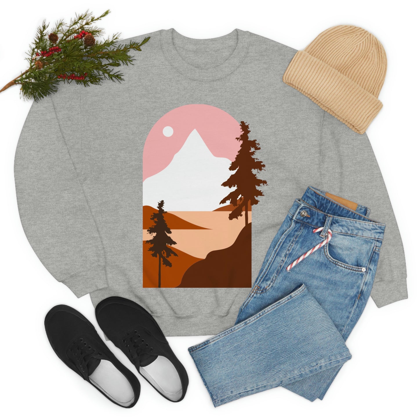 Sudadera con diseño de pino, montaña y luna. ¡Un fabuloso regalo navideño!