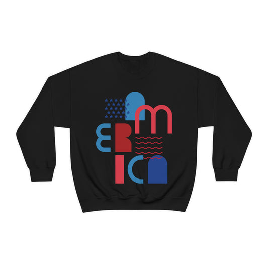 America. Crewneck Sweatshirt. Custom Artwork. Unique Whimsical Flare. Vivid Colors. Great for Men, Women and Children. Soft against your skin. Comfortable to wear every day of the week. Keeping you Cozy and Warm. Looking Fabulous! Great Gift!