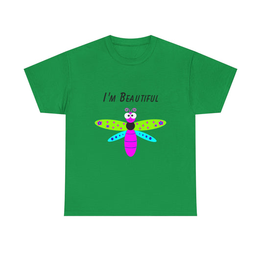 I'm Beautiful  Colorful Butterfly. T-shirt. Custom Artwork. Unique Whimsical Flare. Vivid Colors. Great for Men, Women and Children. Soft against your skin. Comfortable to wear everyday of the week. I love quality and fit. Looking Fabulous!. Such a Wonderful Gift!
