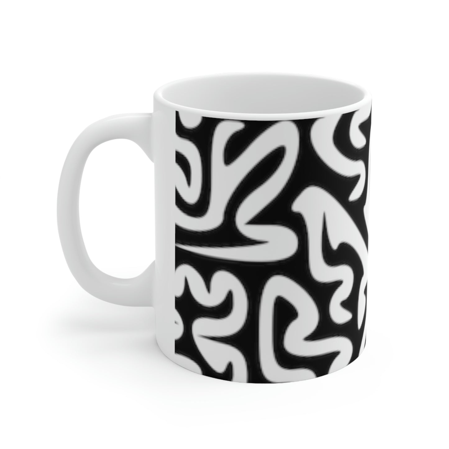 Taza de cerámica con diseño de laberinto en blanco y negro de 11 oz para leche, café, agua, cerveza y jugo