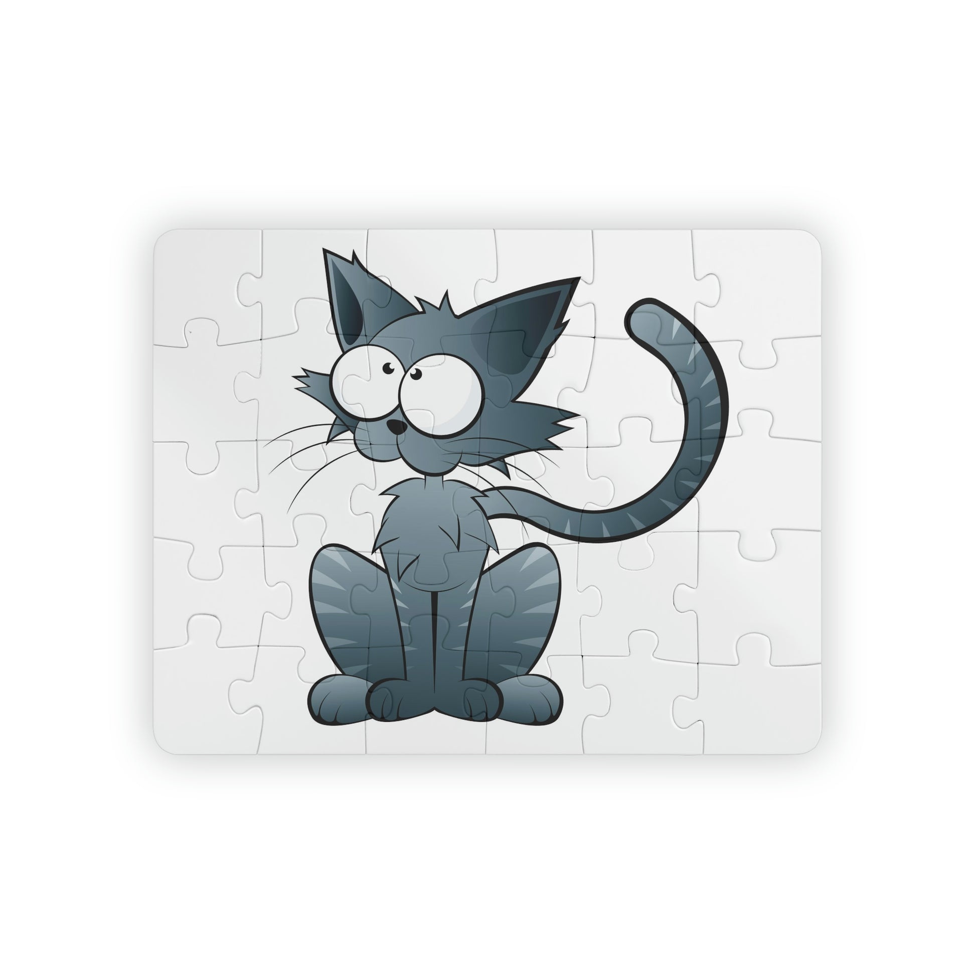 Cat with large Eyes. Jigsaw Puzzle. Custom Artwork. Unique Whimsical Flare. Vivid Colors. Great to play with family and friends. Take along on family vacations, traveling, sleepovers and grandma's house. having Fun all day long!