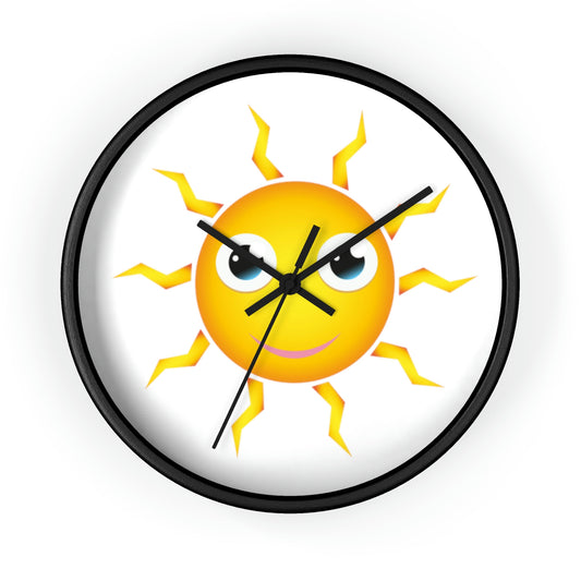 Yellow Sun with a happy face. Wall Clock. Custom Artwork. Unique Whimsical Flare. Vivid Colors. Great to have in your home and business. Looks fabulous on the walls, definitely a splash of color! Such a Wonderful Gift!
