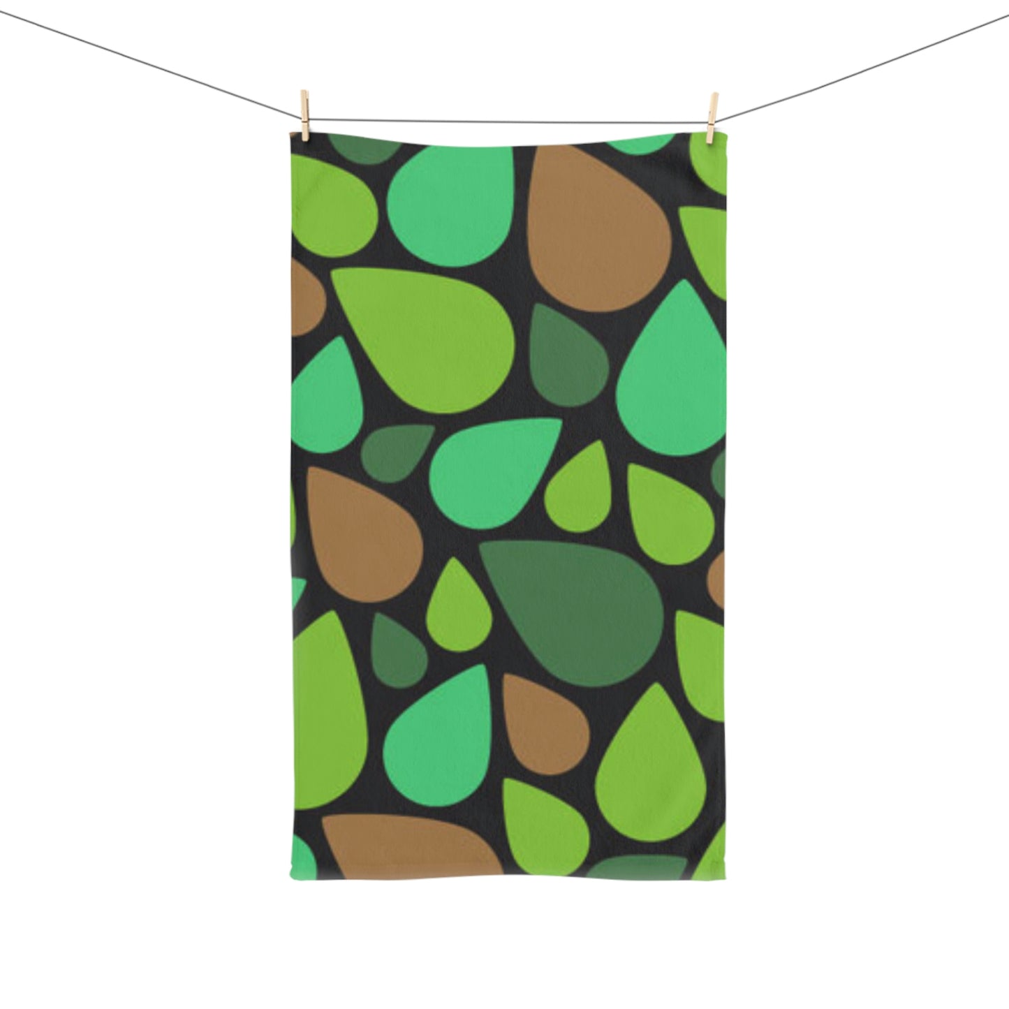 Serviette à main en forme de larmes vertes et brunes, d'une propreté irréprochable !