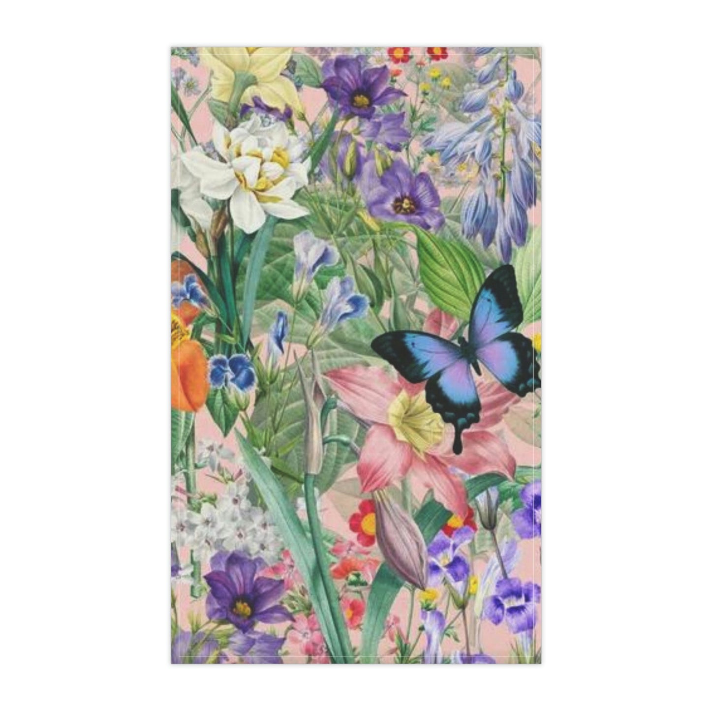 Butterfly Flower Garden. Kitchen Towel. Custom Artwork. Unique Whimsical Flare. Vivid Colors. I Love this Kitchen Towel. Great for cleaning up spills off counter and floors. Drying the dishes and my hands.